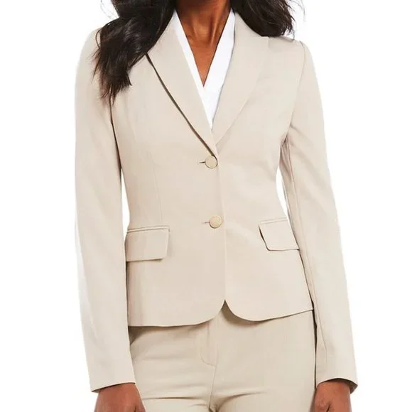 Calvin Klein Tan Petite Notch Collar Long Sleeve Blazer With Gold Buttons - Picture 3 of 10
